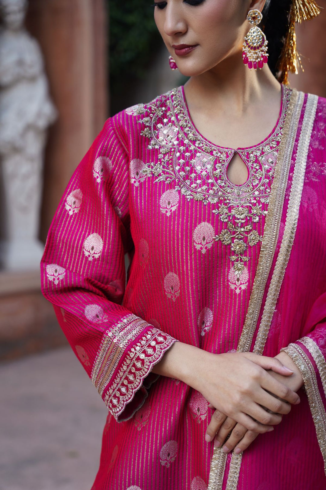 Mehr Brocade Suit Set - Pink