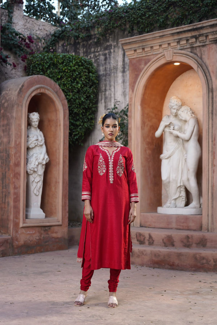 Raha Silk Suit Set -  Red