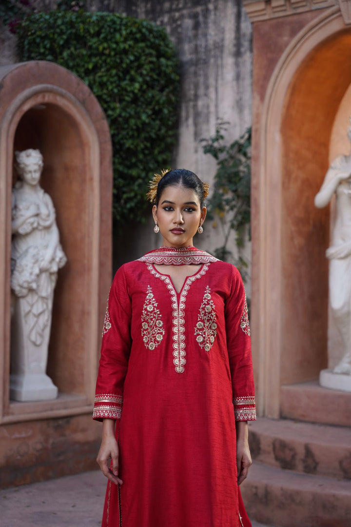 Raha Silk Suit Set -  Red