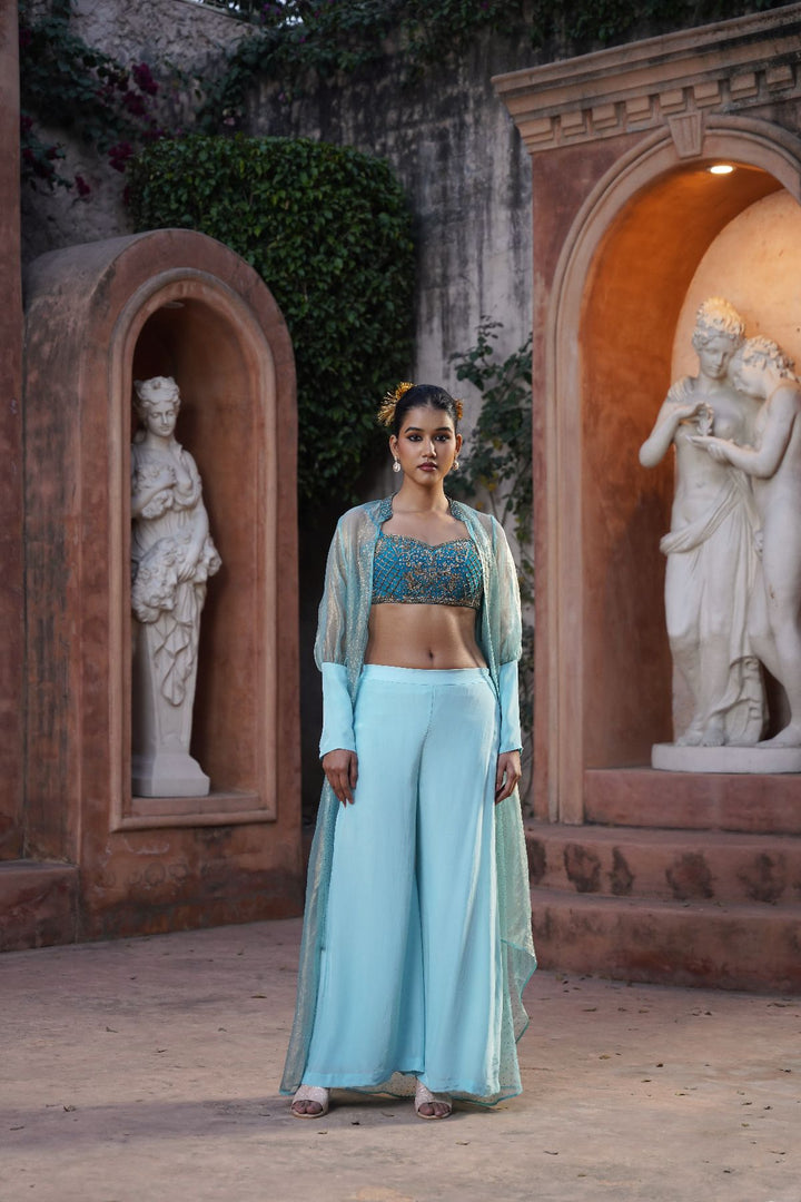 Elina Silk Cape Set - Ice Blue