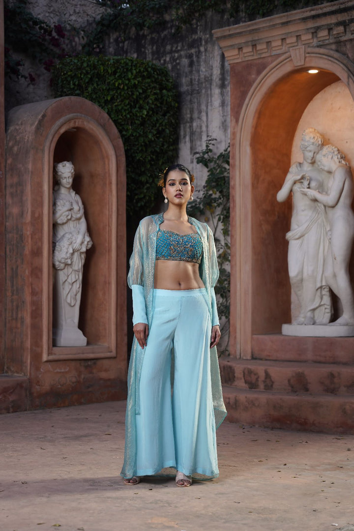 Elina Silk Cape Set - Ice Blue