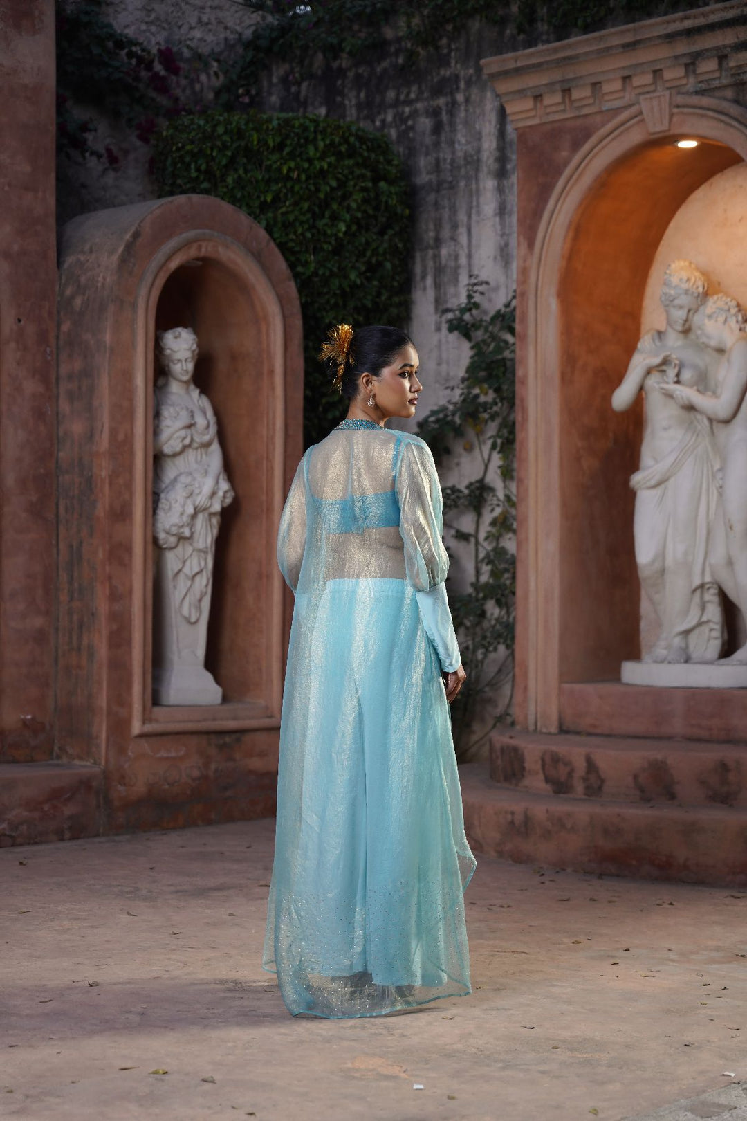 Elina Silk Cape Set - Ice Blue