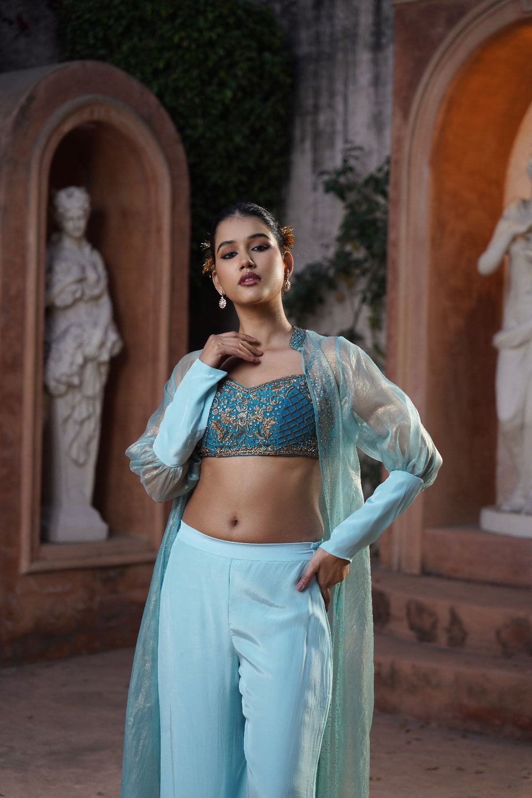 Elina Silk Cape Set - Ice Blue