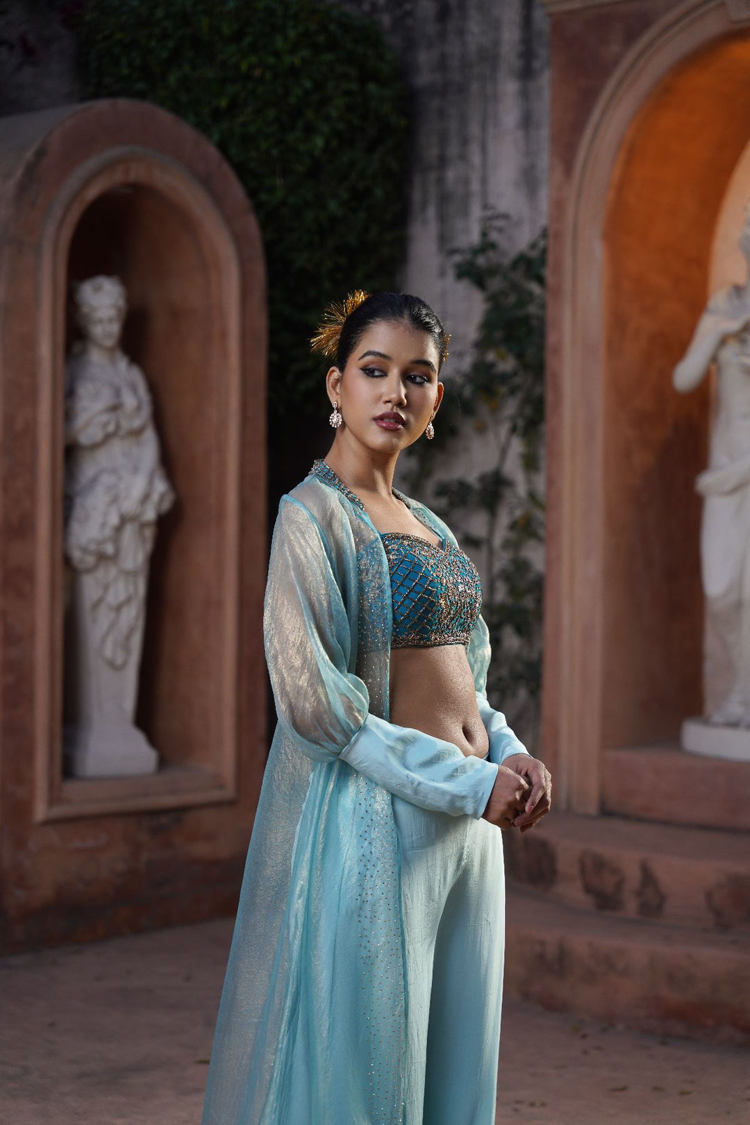 Elina Silk Cape Set - Ice Blue