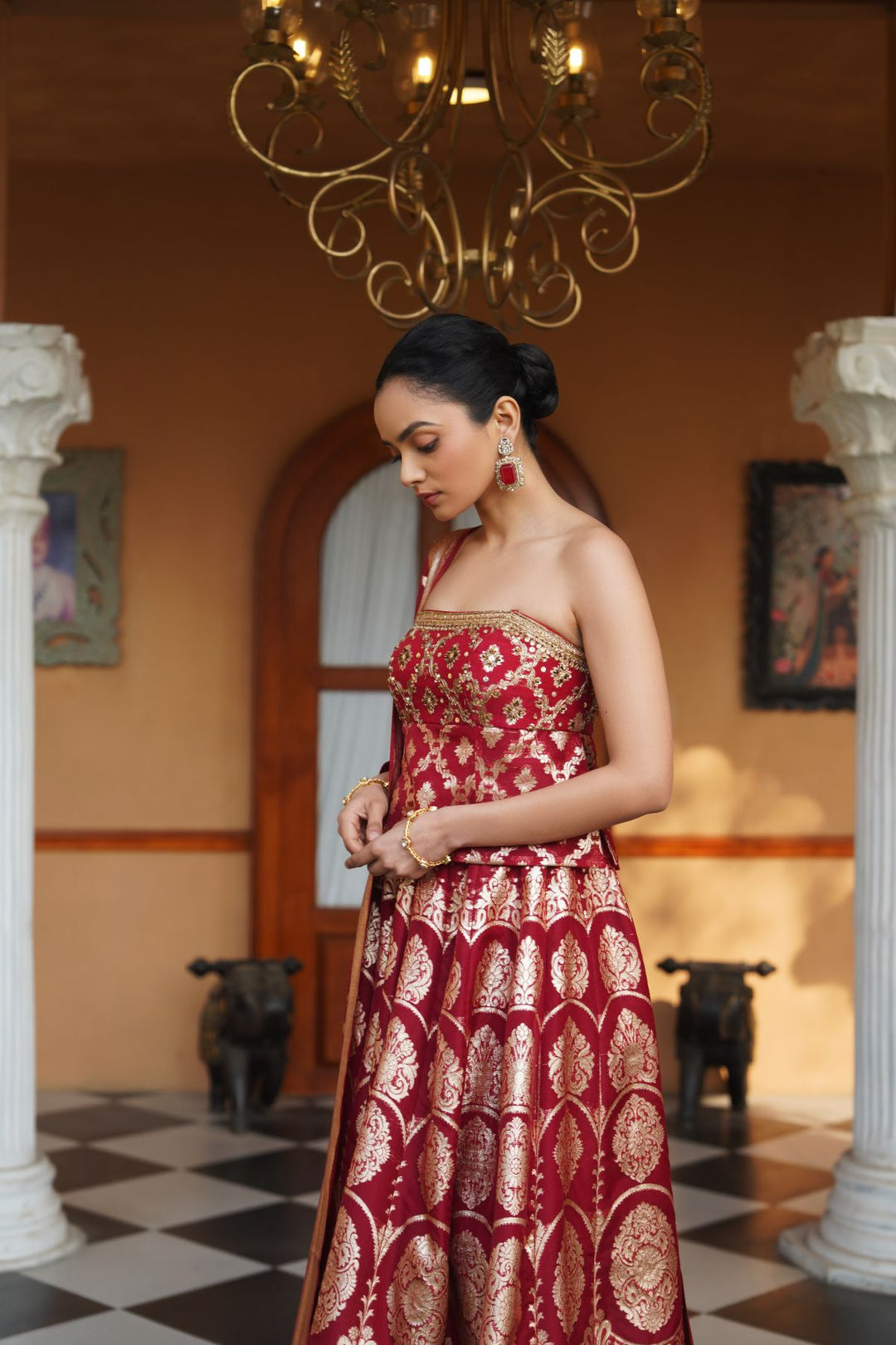 Falak Silk  Lehenga Set - Red