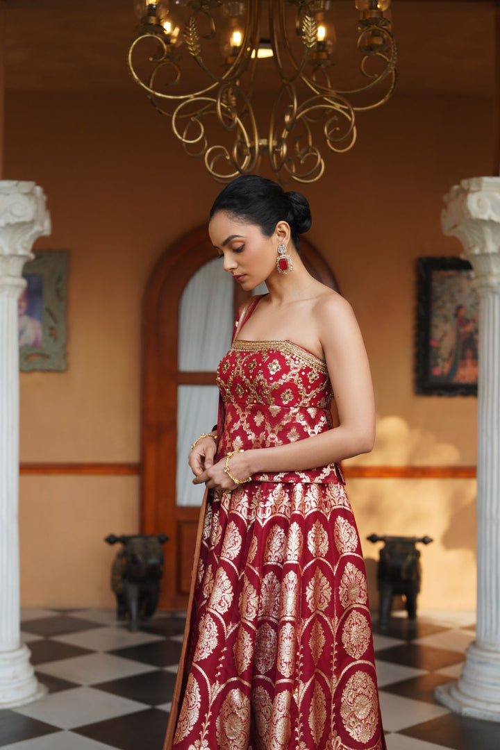 Falak Silk  Lehenga Set - Red