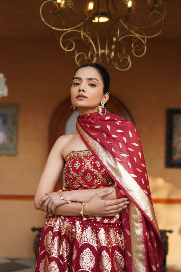 Falak Silk  Lehenga Set - Red