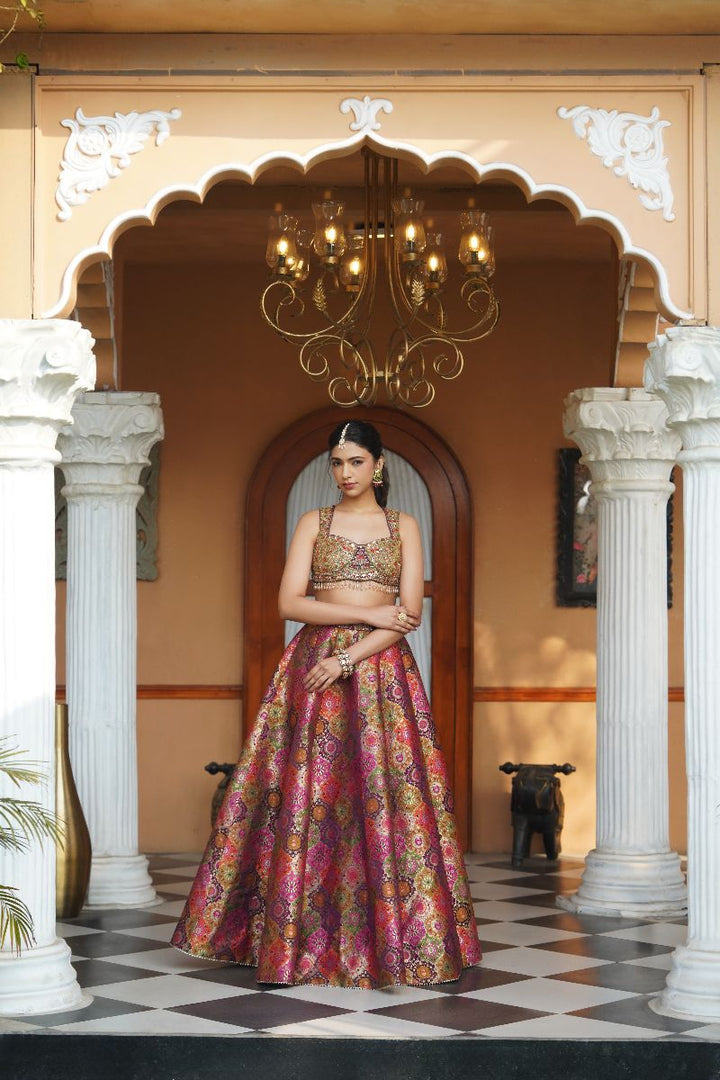 Myza Silk  Lehenga Set - Pink /Wine