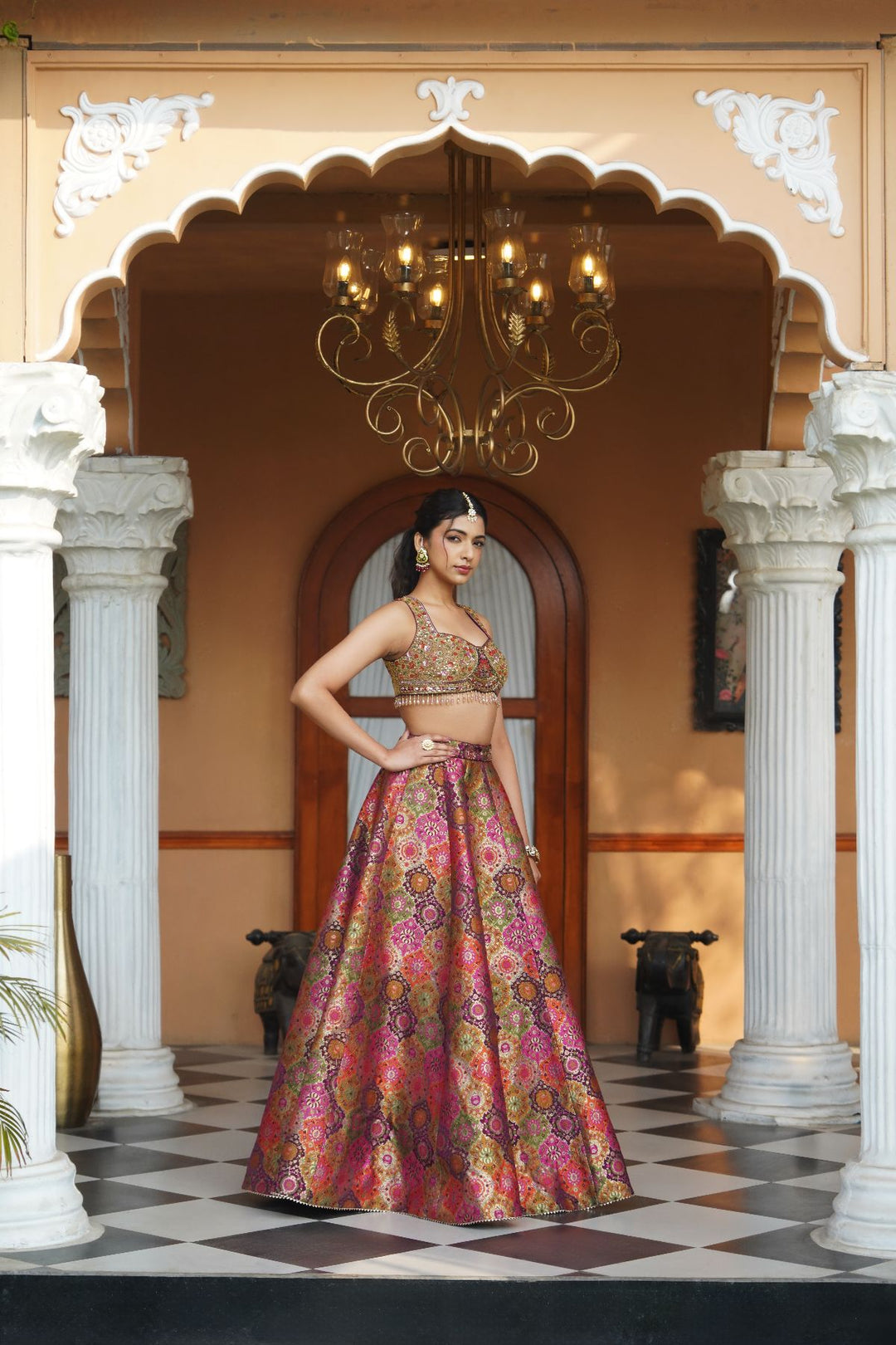 Myza Silk  Lehenga Set - Pink /Wine