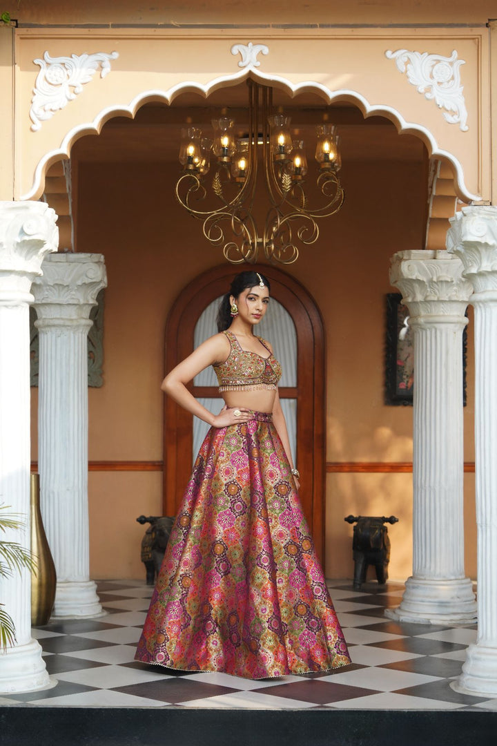 Myza Silk  Lehenga Set - Pink /Wine