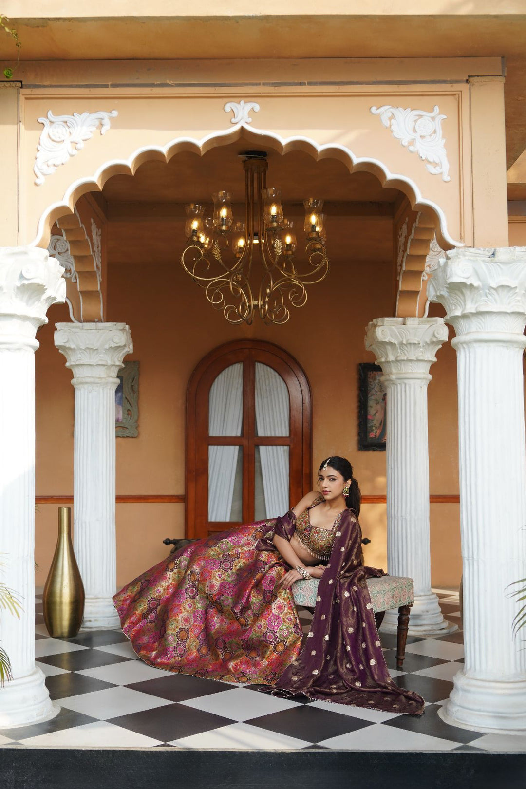 Myza Silk  Lehenga Set - Pink /Wine