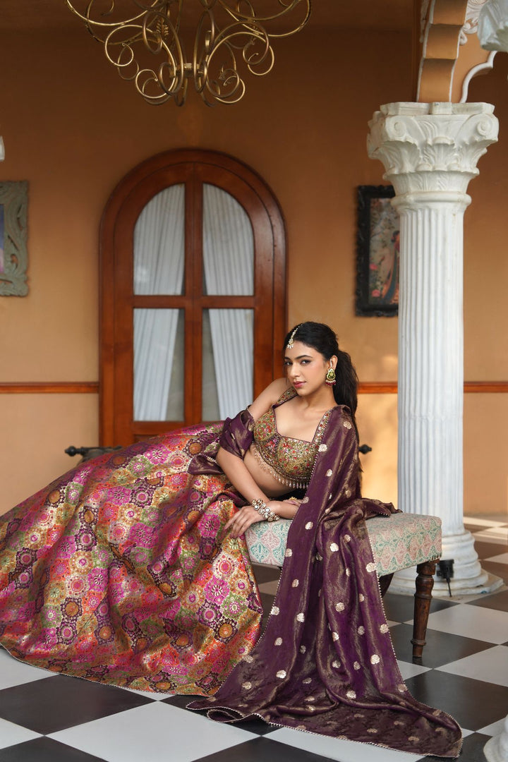 Myza Silk  Lehenga Set - Pink /Wine