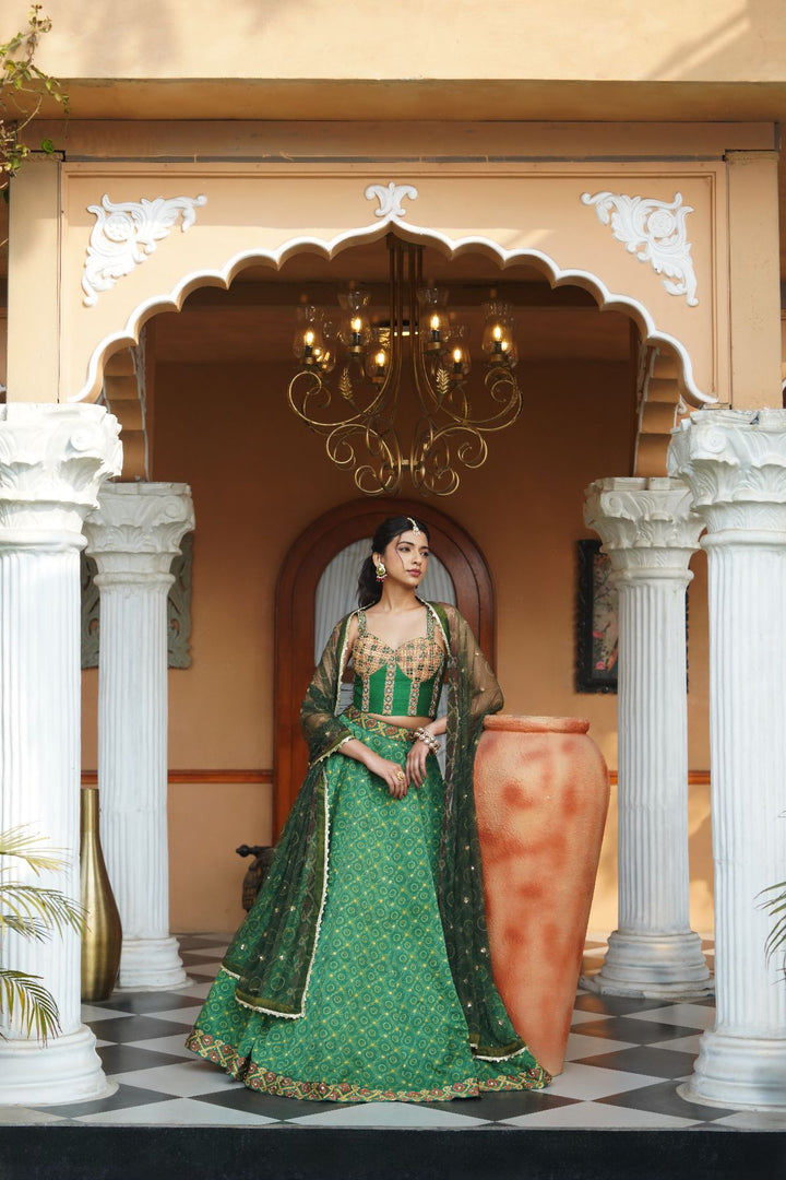 Eshi Printed Lehenga Set - Forest Green