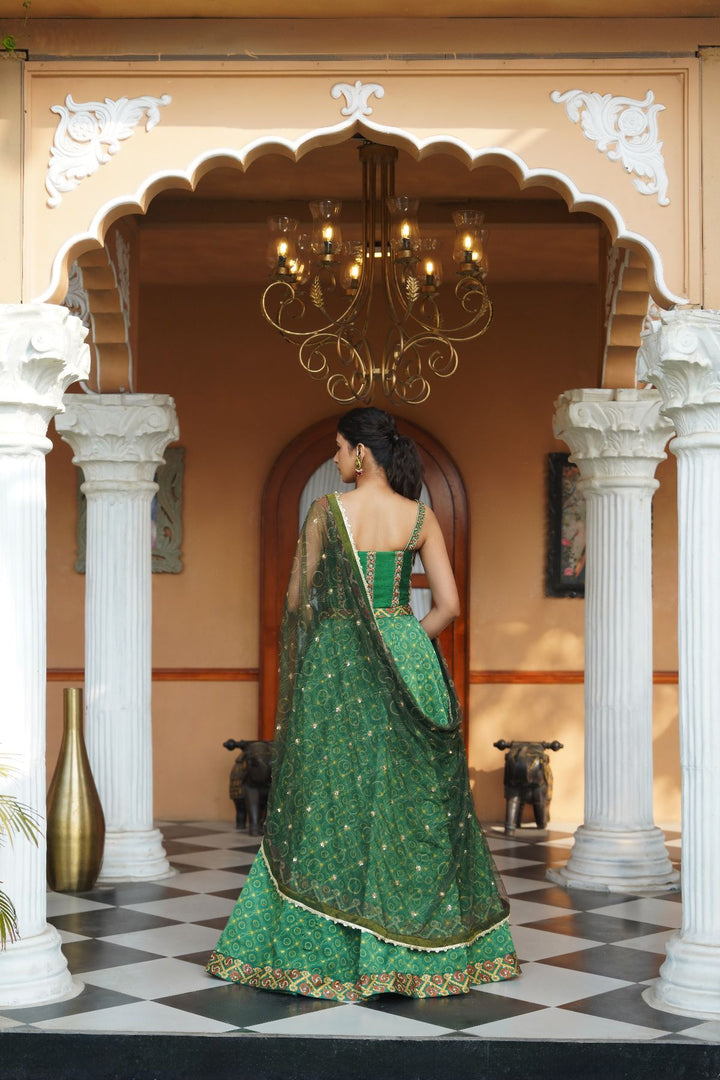 Eshi Printed Lehenga Set - Forest Green