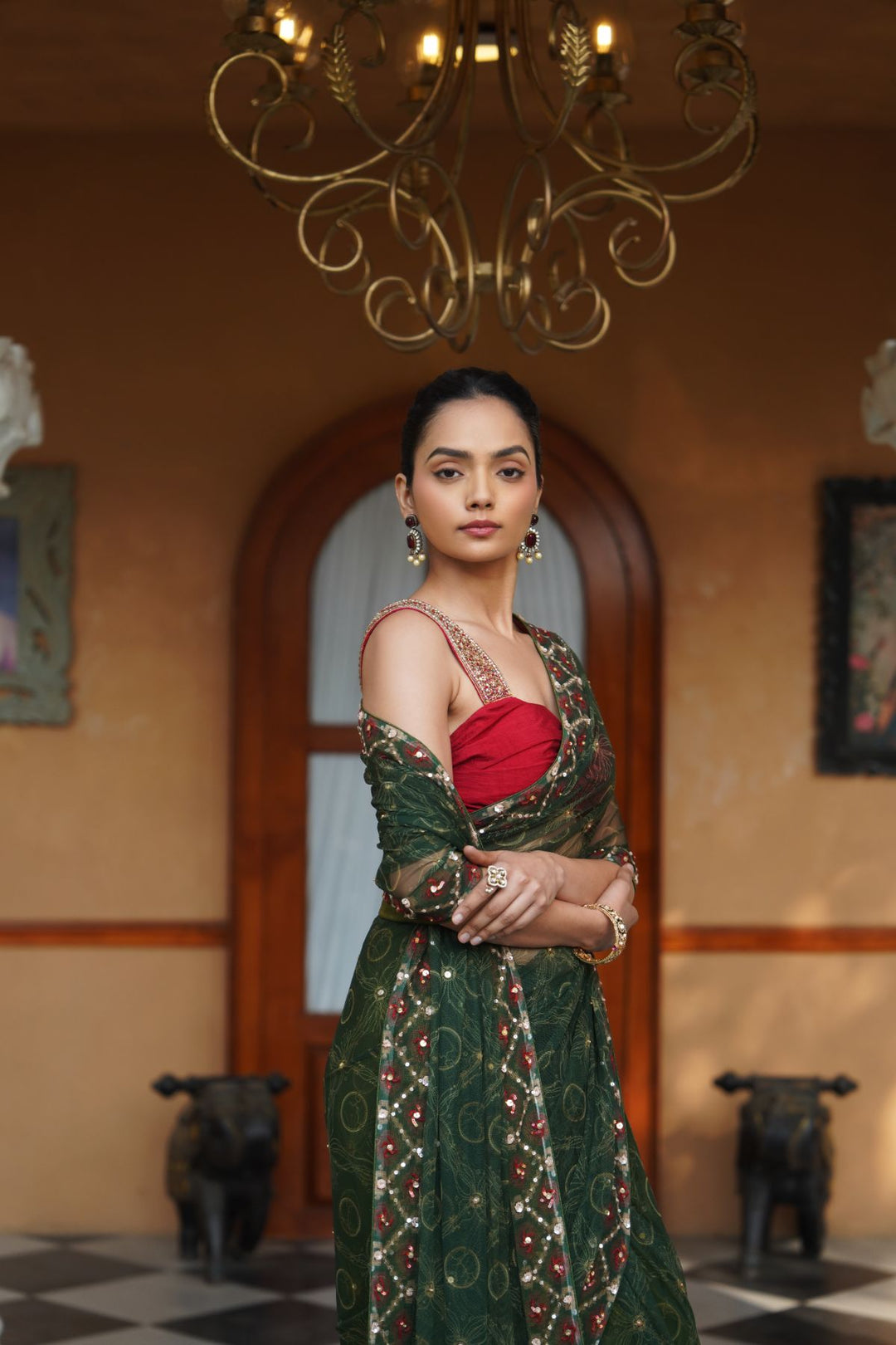 Mavis Net Saree - Green