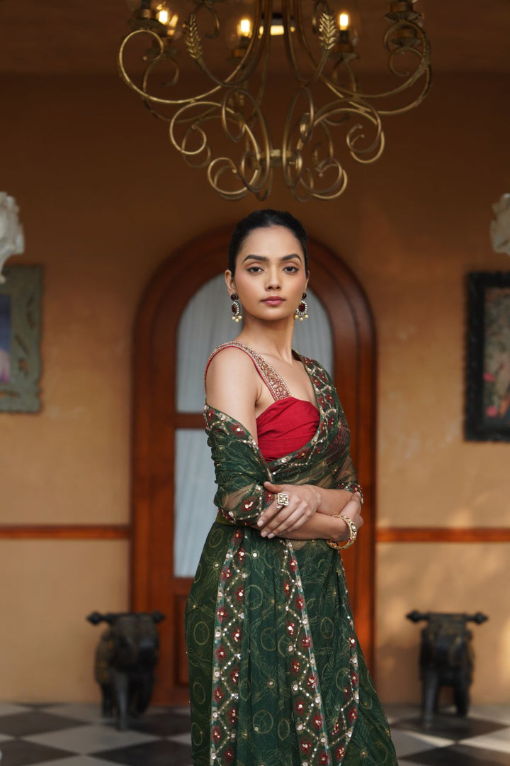Mavis Net Saree - Green