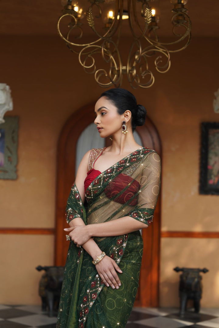 Mavis Net Saree - Green