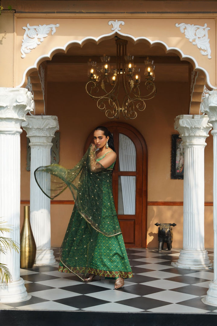 Kimisha Printed Anarkali - Forest Green