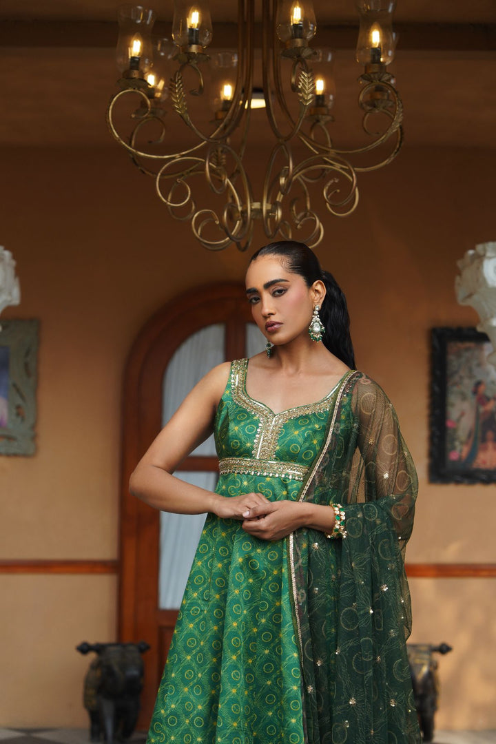 Kimisha Printed Anarkali - Forest Green
