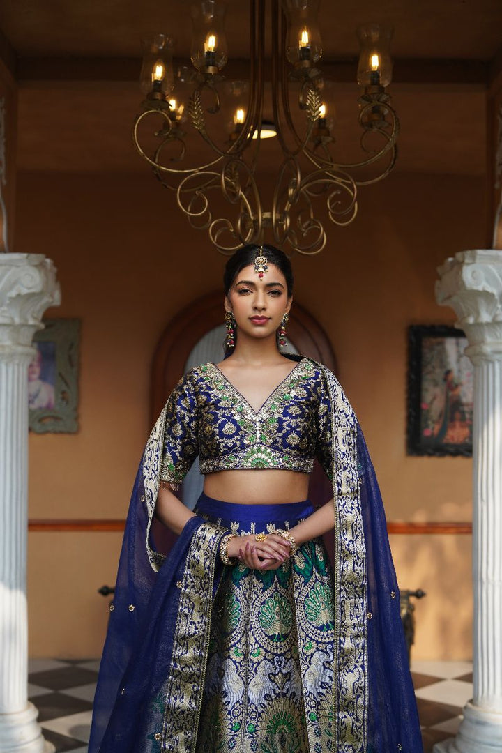 Gul Silk Lehenga Set - Blue