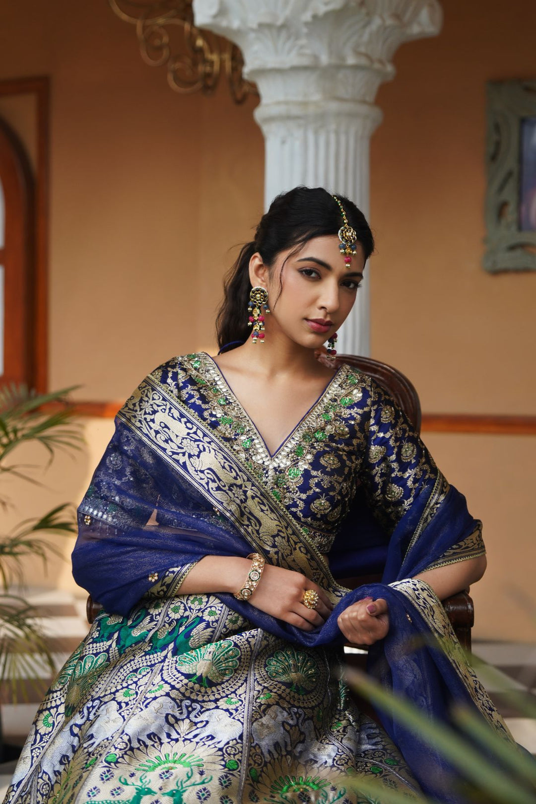 Gul Silk Lehenga Set - Blue