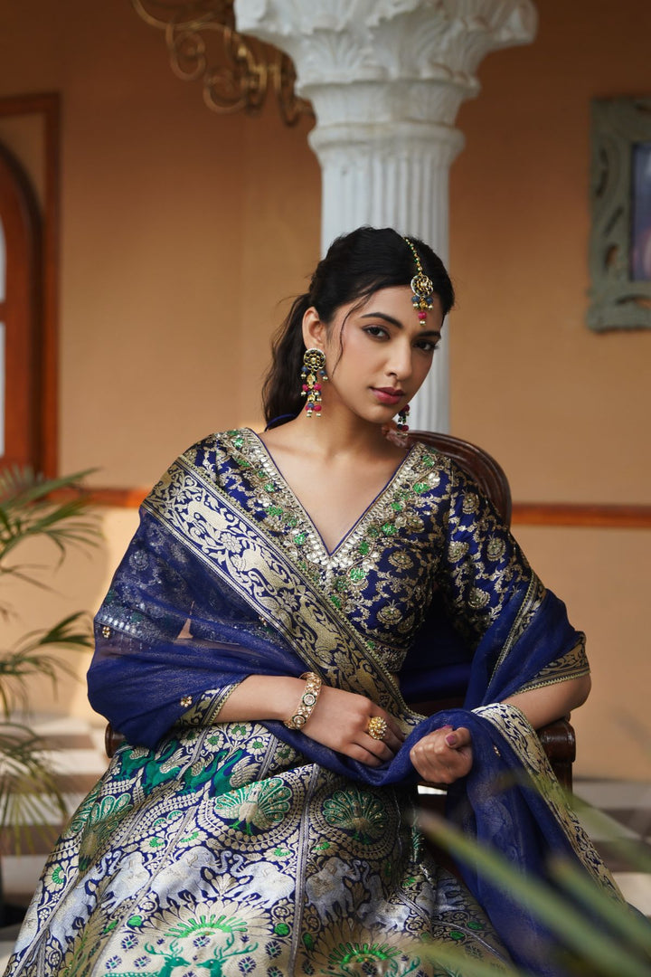 Gul Silk Lehenga Set - Blue