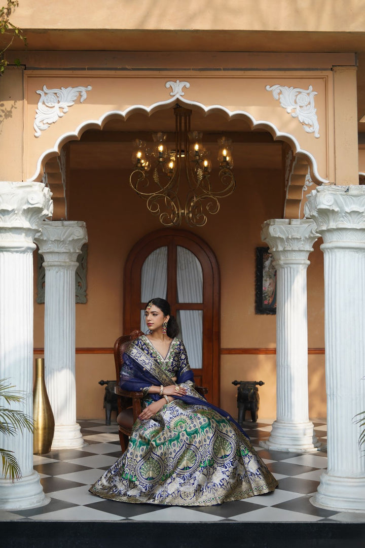 Gul Silk Lehenga Set - Blue