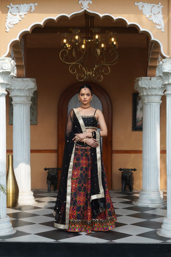 Ayla Printed Lehenga Set - Black