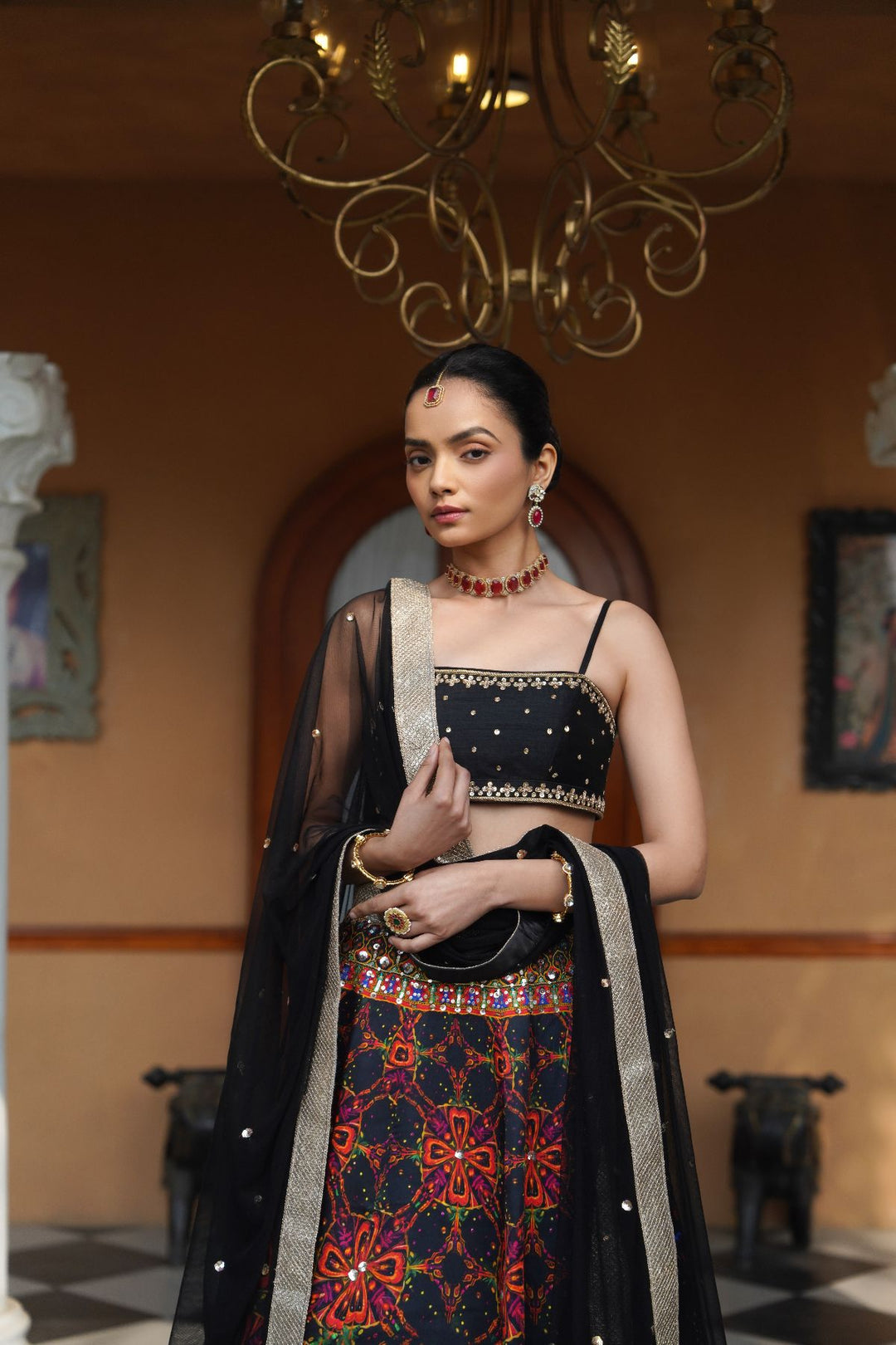 Ayla Printed Lehenga Set - Black