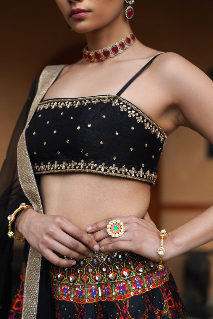 Ayla Printed Lehenga Set - Black