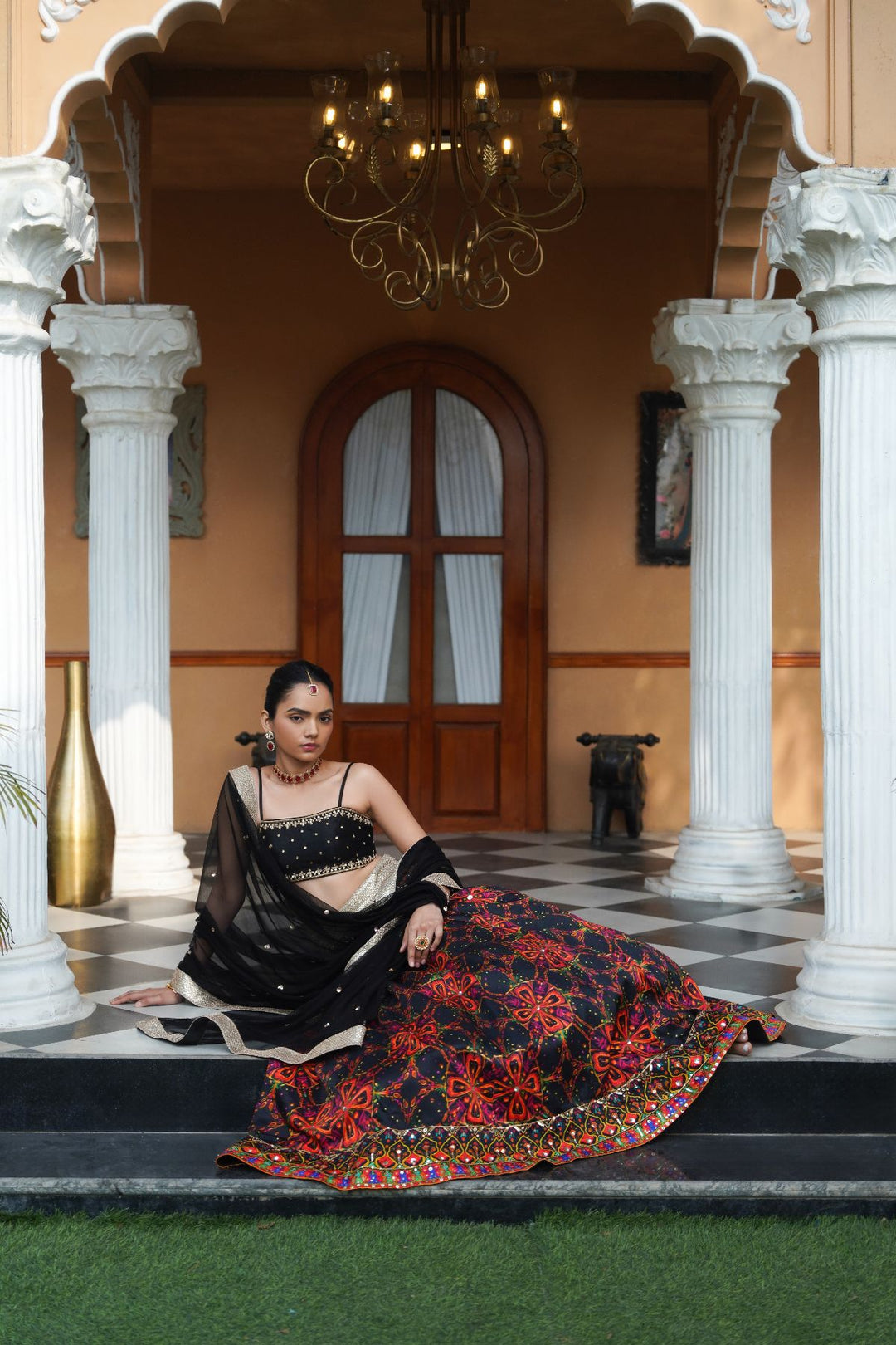 Ayla Printed Lehenga Set - Black