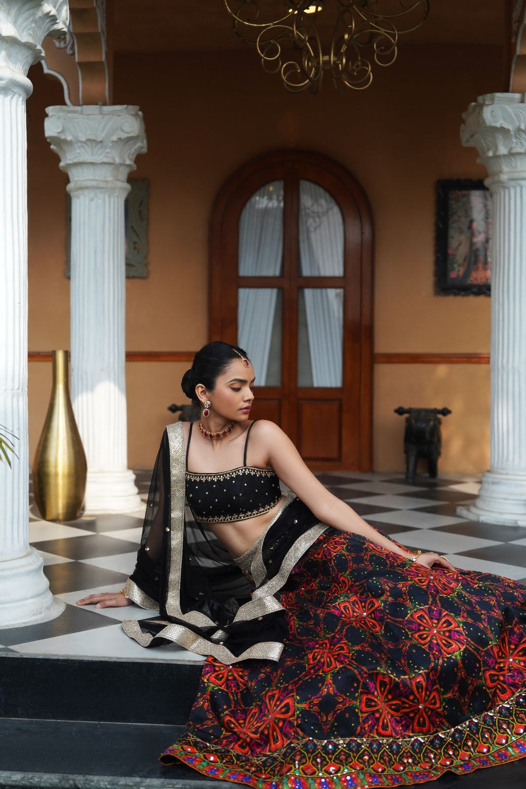 Ayla Printed Lehenga Set - Black