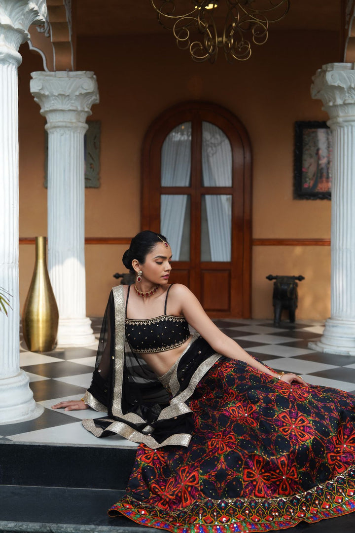 Ayla Printed Lehenga Set - Black