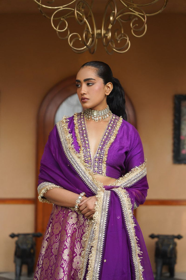 Arwa Silk Lehenga Set - Purple