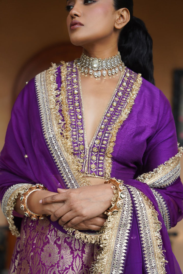 Arwa Silk Lehenga Set - Purple