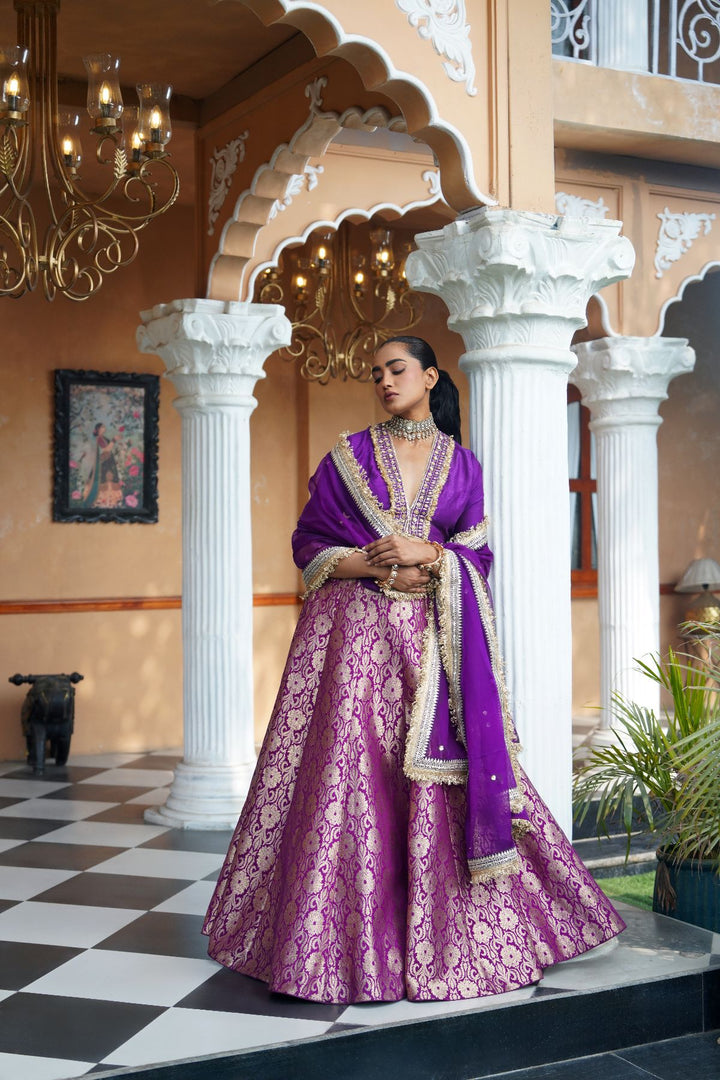 Arwa Silk Lehenga Set - Purple