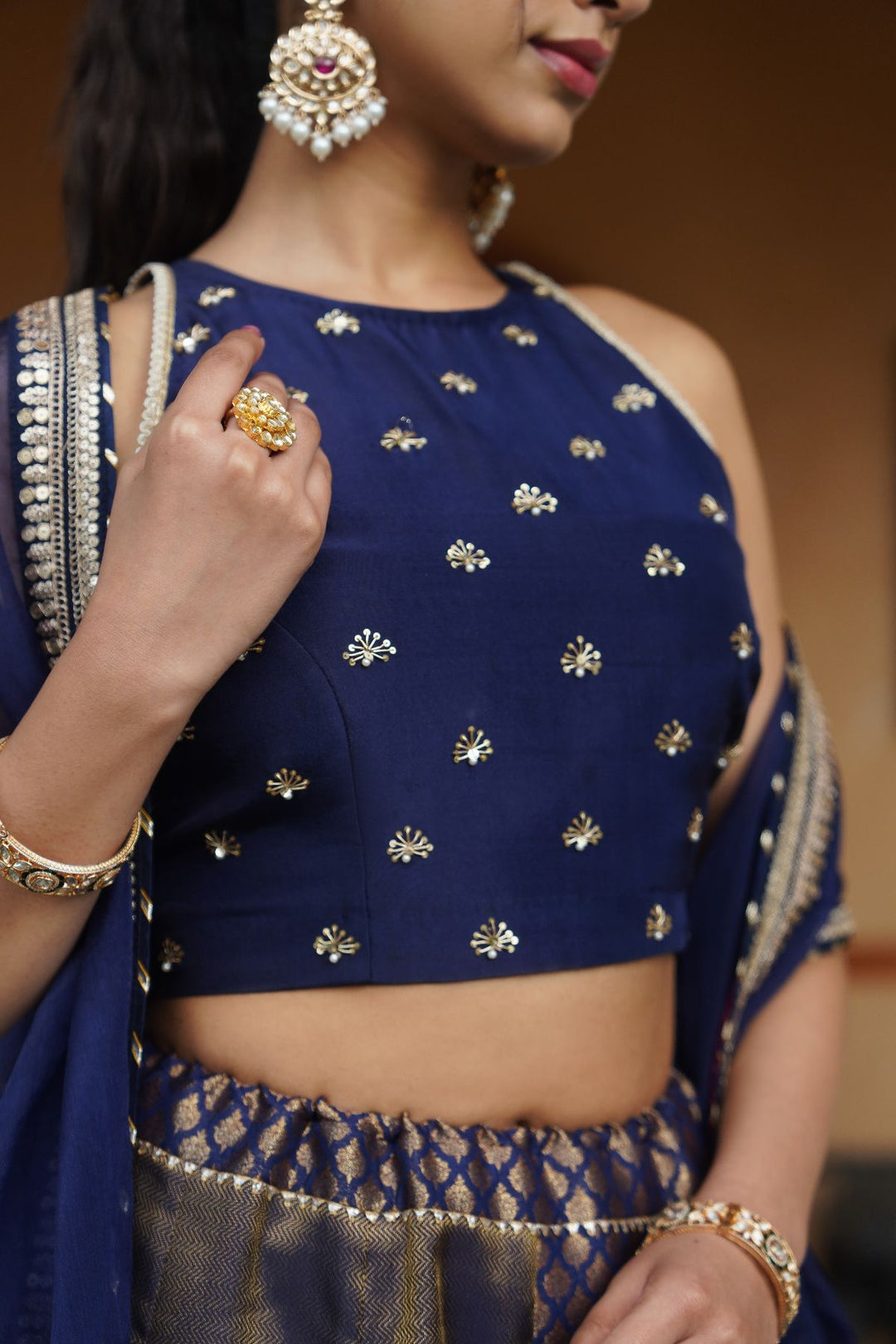 Ezra Silk Lehenga Set - Navy Blue