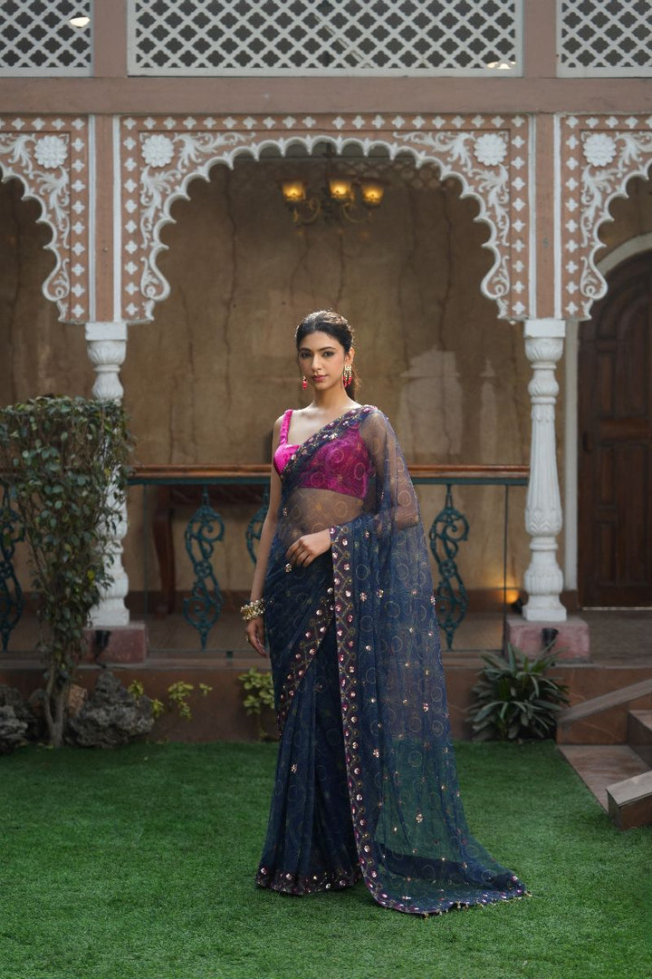 Eunice Net Saree - Blue