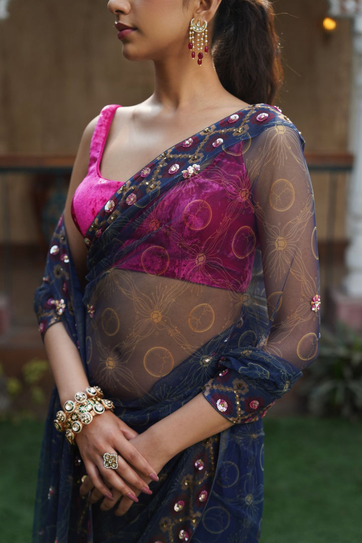 Eunice Net Saree - Blue