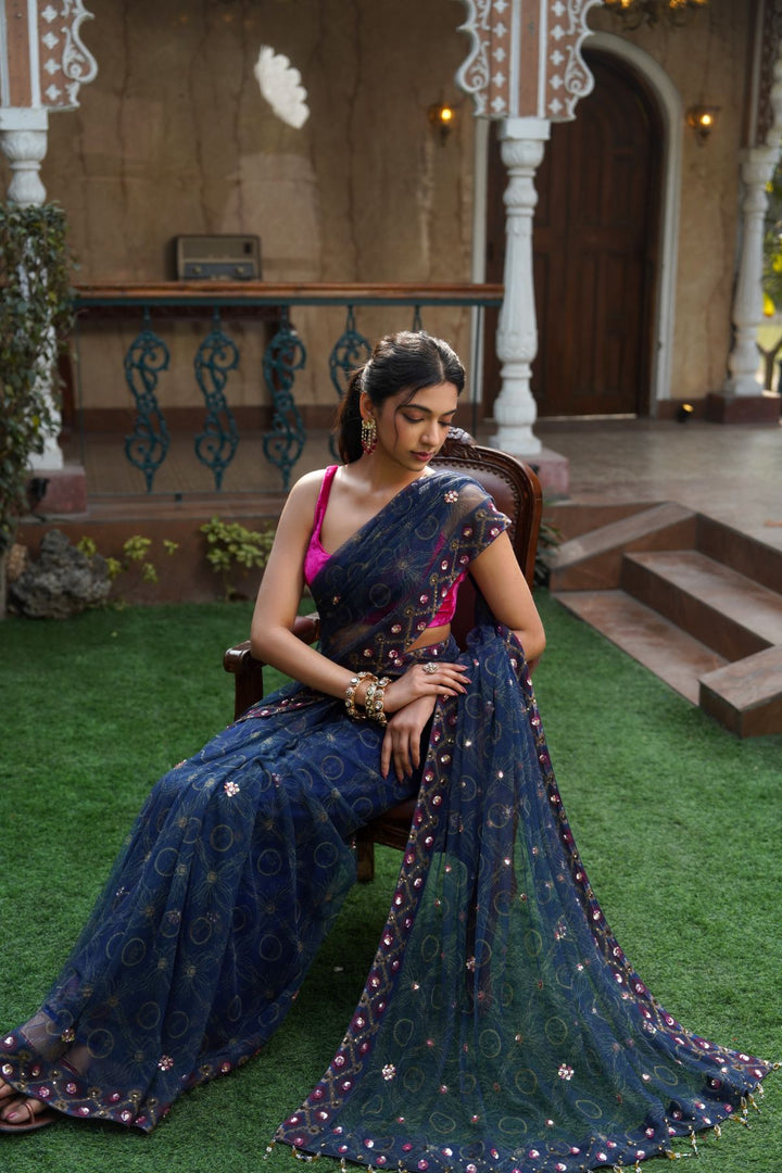 Eunice Net Saree - Blue