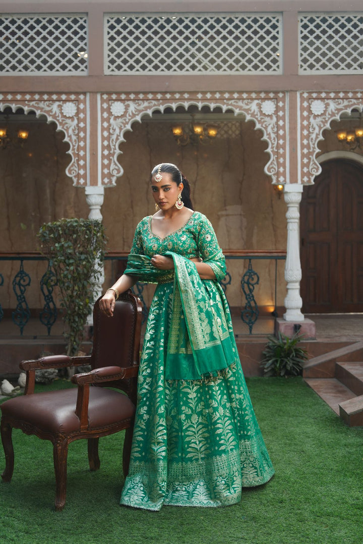 Amina Silk Lehenga Set - Green