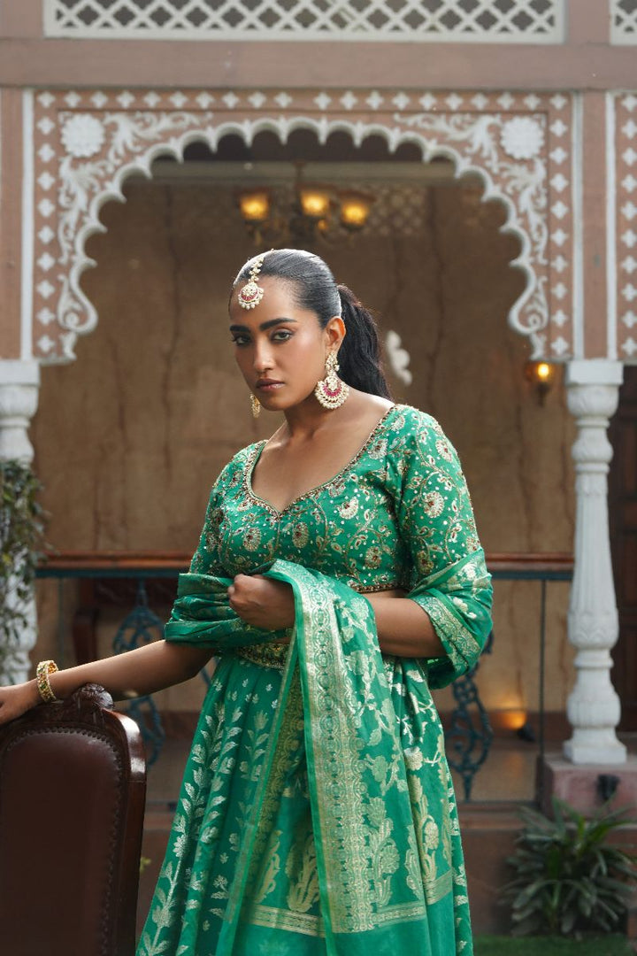 Amina Silk Lehenga Set - Green