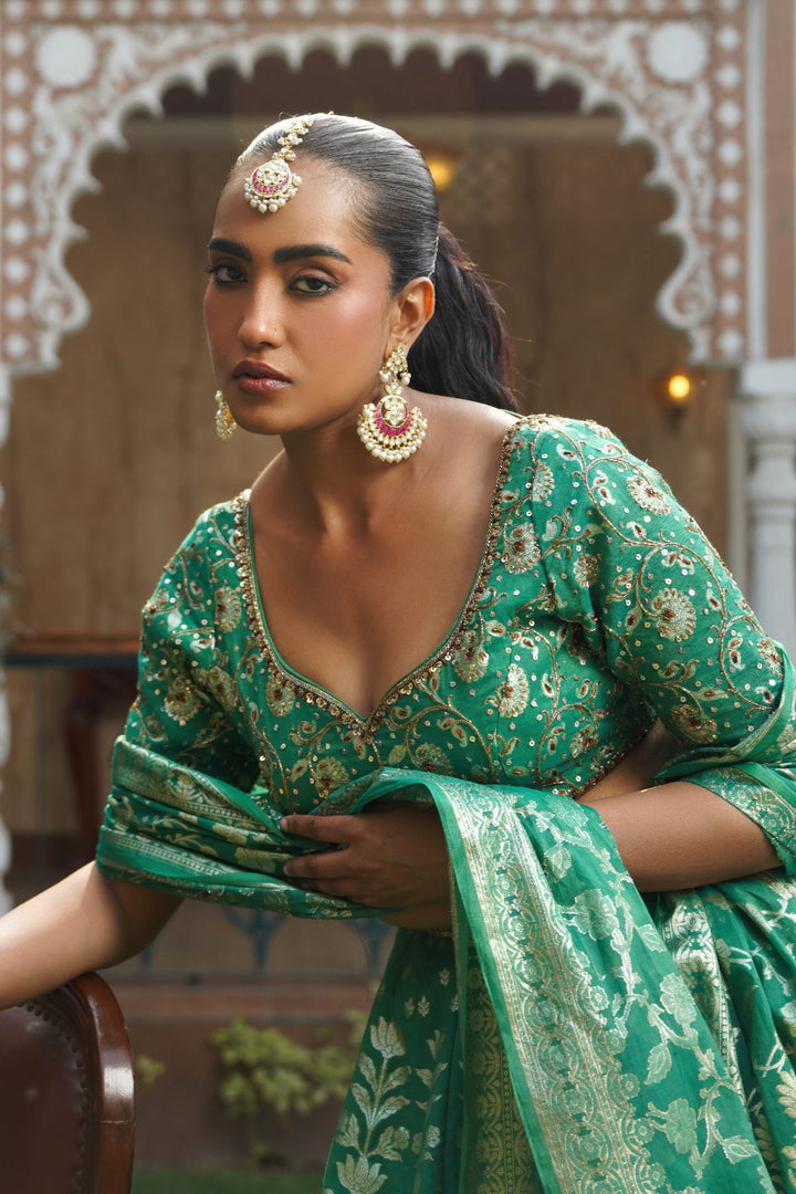 Amina Silk Lehenga Set - Green