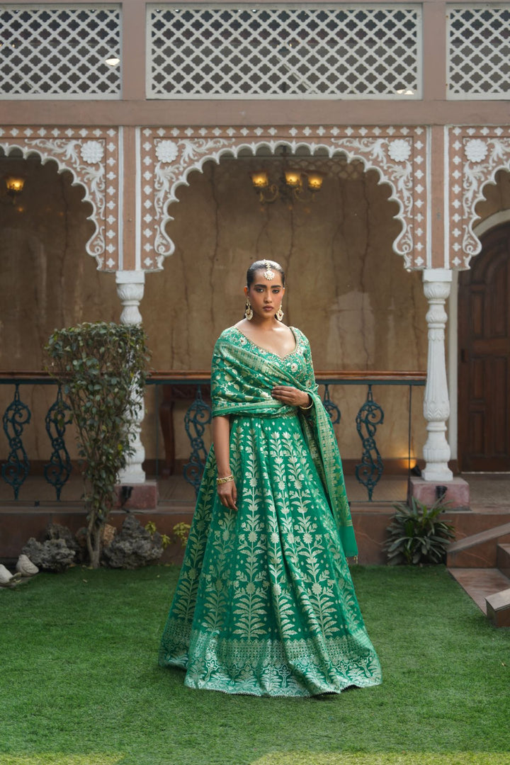 Amina Silk Lehenga Set - Green