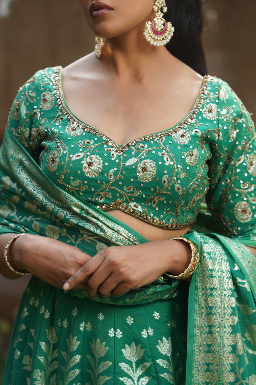 Amina Silk Lehenga Set - Green