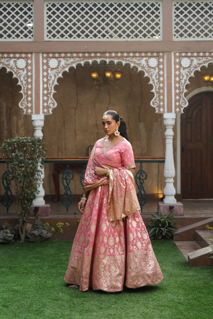 Aya Silk Lehenga Set - Blush