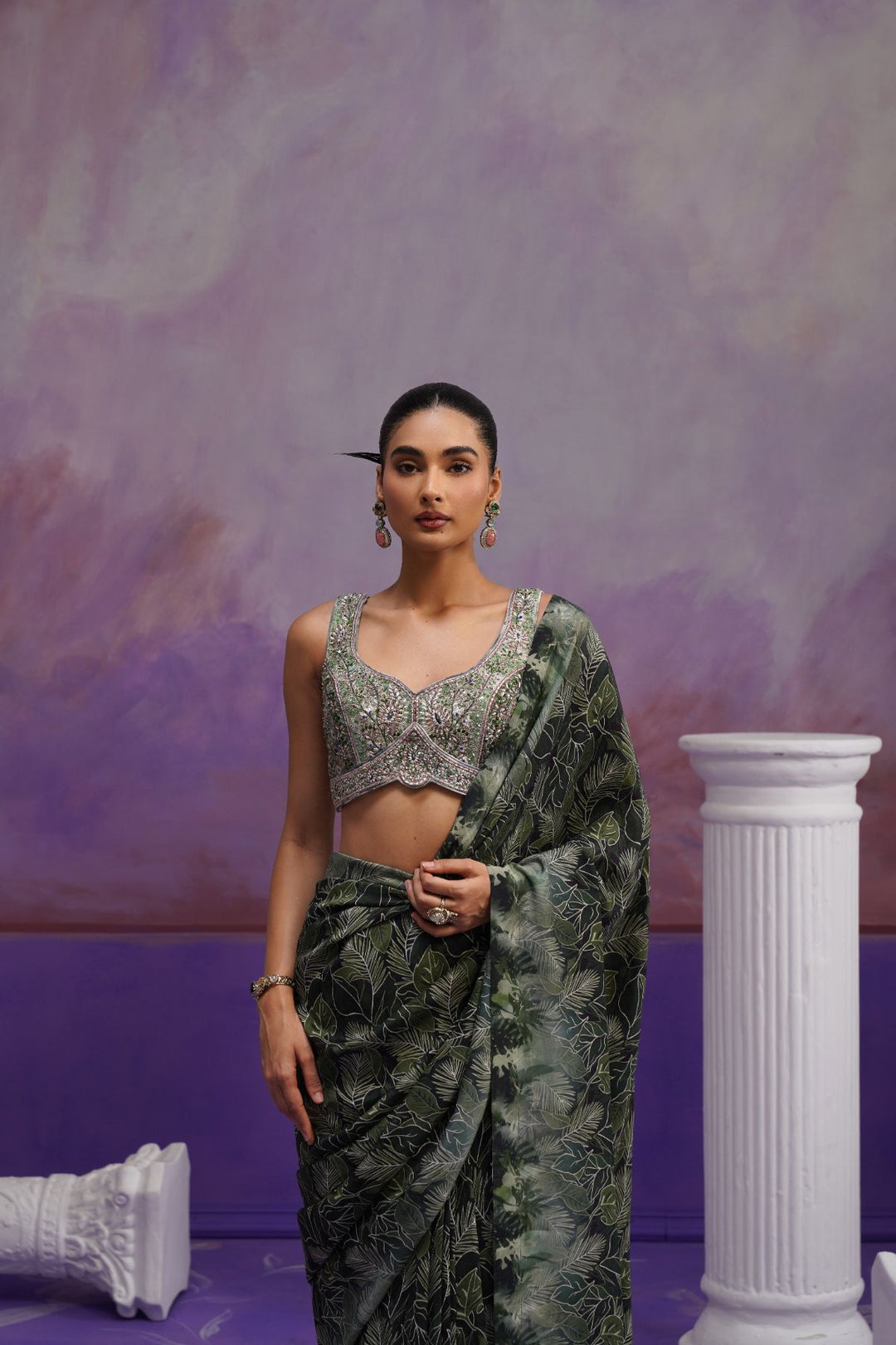 Marina Printed Saree- Green