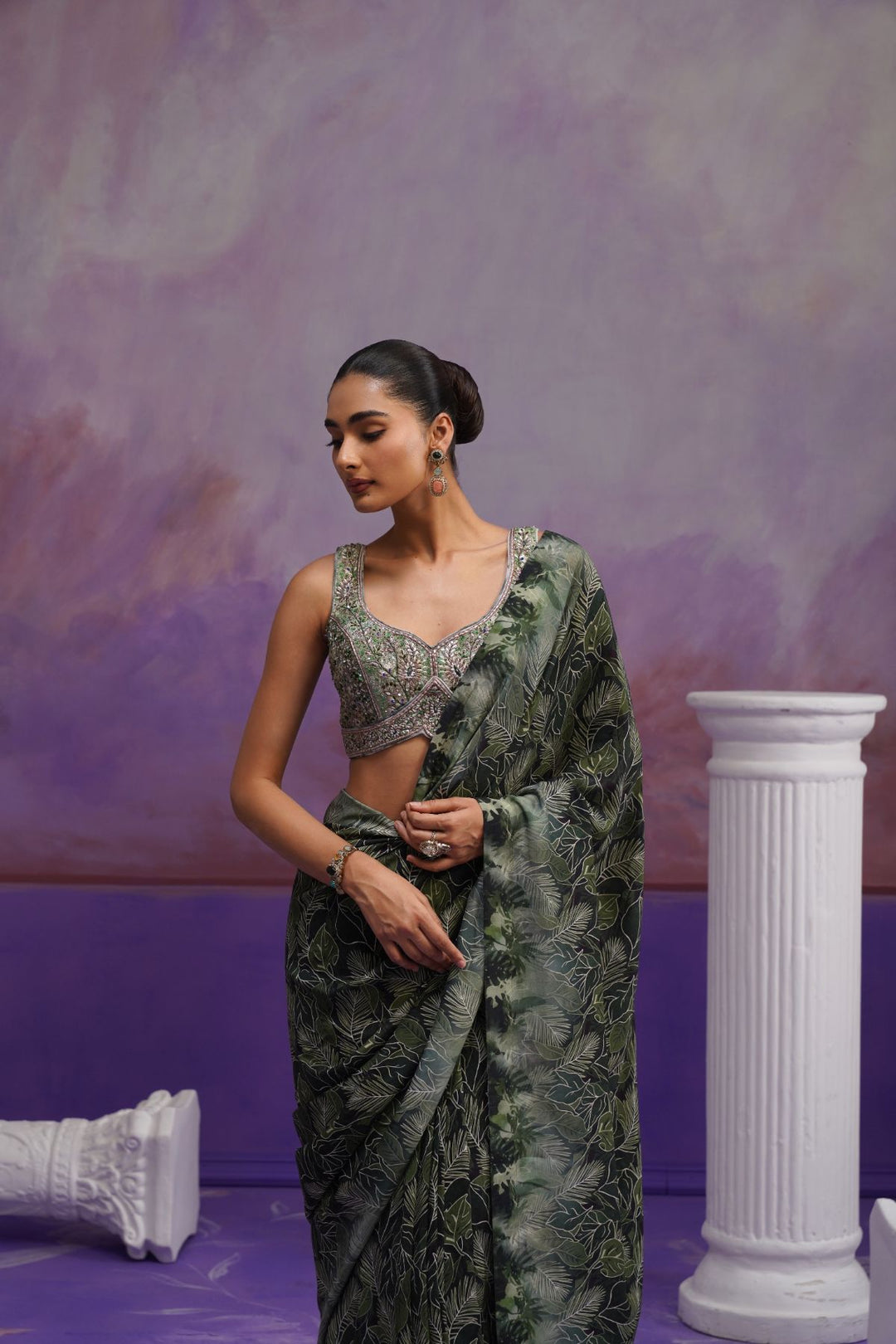 Marina Printed Saree- Green