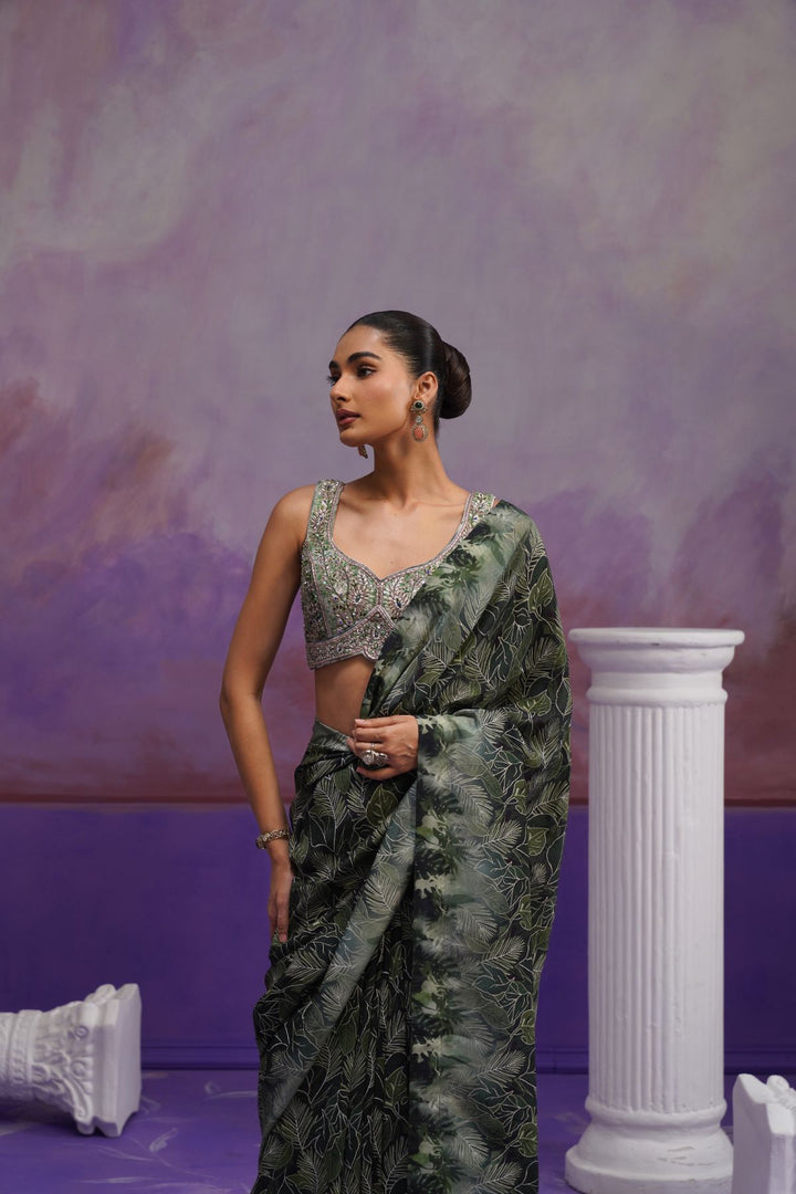Marina Printed Saree- Green