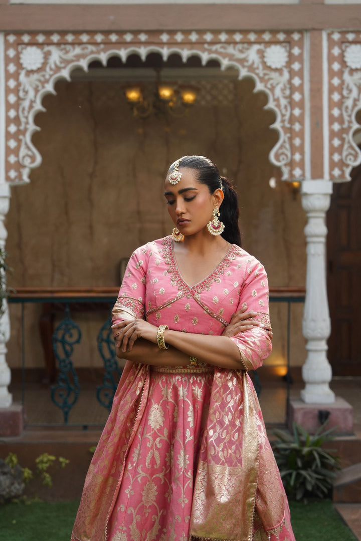 Aya Silk Lehenga Set - Blush